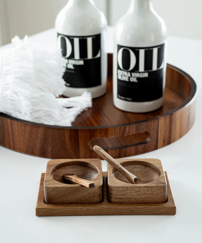 Acacia Karo Zout & Peper Set – Houten Kruidenpotjes met Lepels – 2-delig