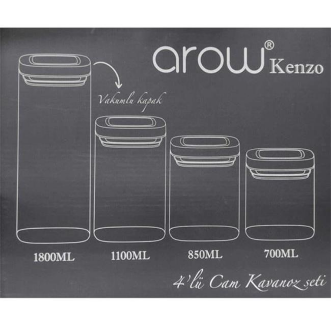 Arow Kenzo glazen voorraadpotten set van 4 / 700 ml, 850 ml, 1100 ml en 1800 ml