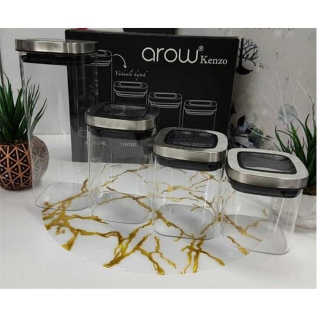 Arow Kenzo glazen voorraadpotten set van 4 / 700 ml, 850 ml, 1100 ml en 1800 ml