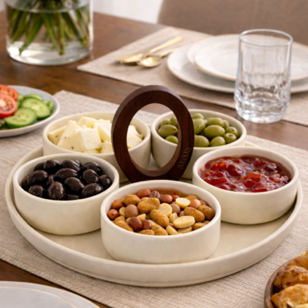 Porseleinen Snackschalen met Houten Handgreep