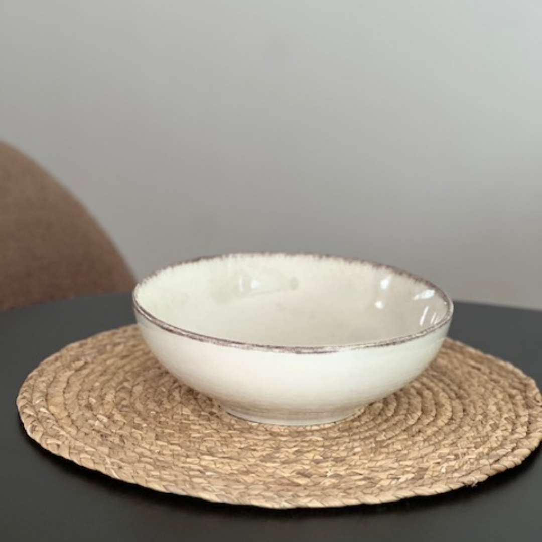 Beige met Bruine Rand - Keramische Saladeschaal – Ø23 cm