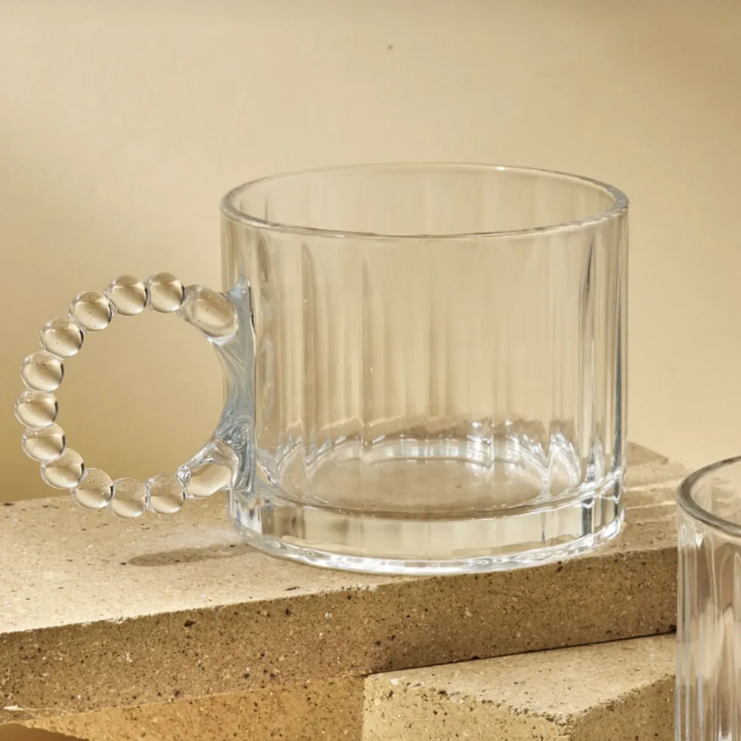 Homestar - Glazen mokken 300 ml – Set van 6 – Parelkraal Handvat (Boncuklu)