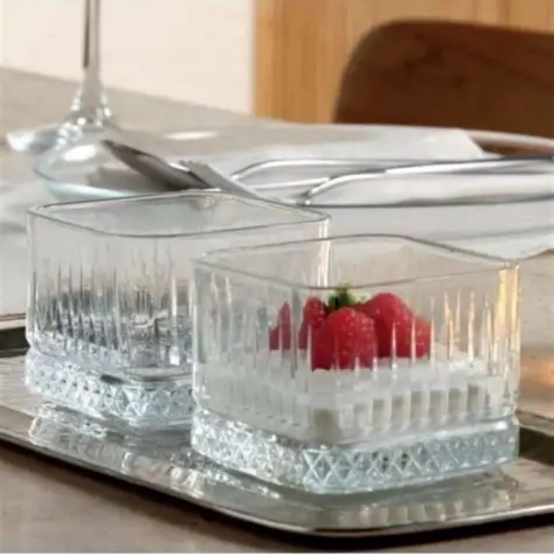Paşabahçe Elysia – Glazen Kommetjes Set van 4 – 200ml – Vierkante Vorm
