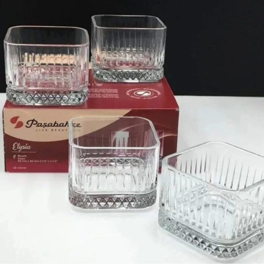 Paşabahçe Elysia – Glazen Kommetjes Set van 4 – 200ml – Vierkante Vorm