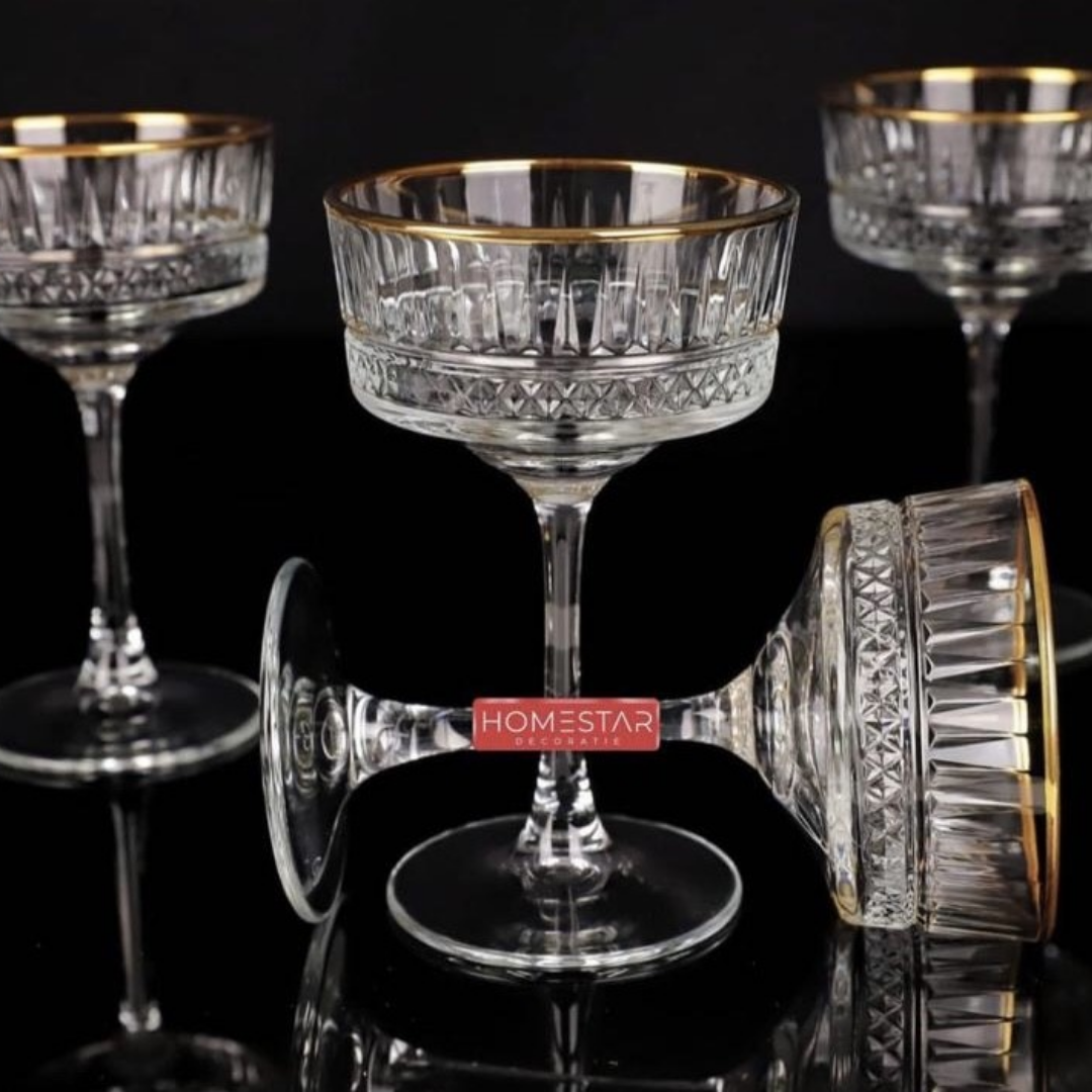 Pasabahce Elysia Golden Touch – Glazen Bekers - Ayakli Cam Bardak Takimi – Set van 4