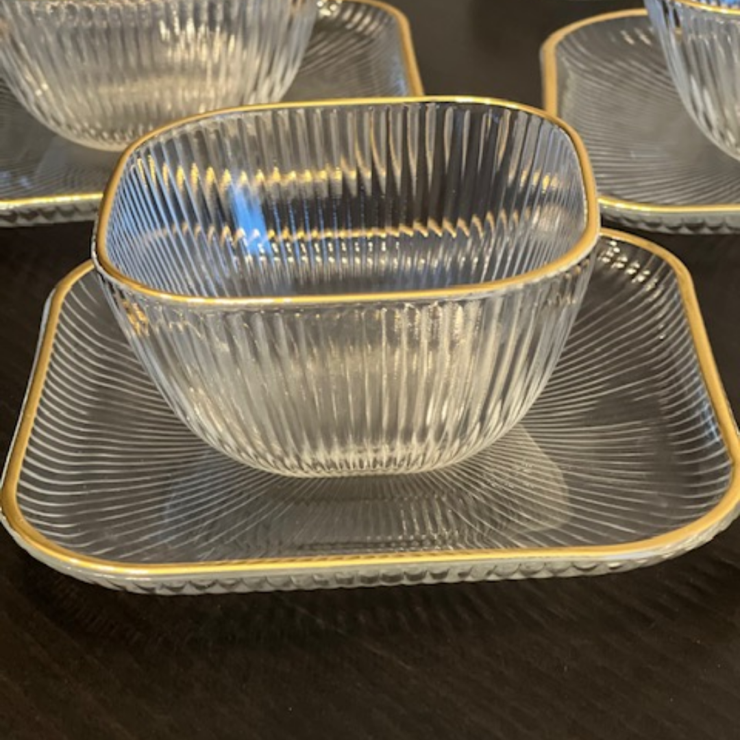Homestar Glazen Kommetjes met Onderzetters – Set van 6 - – Met Gouden Rand
