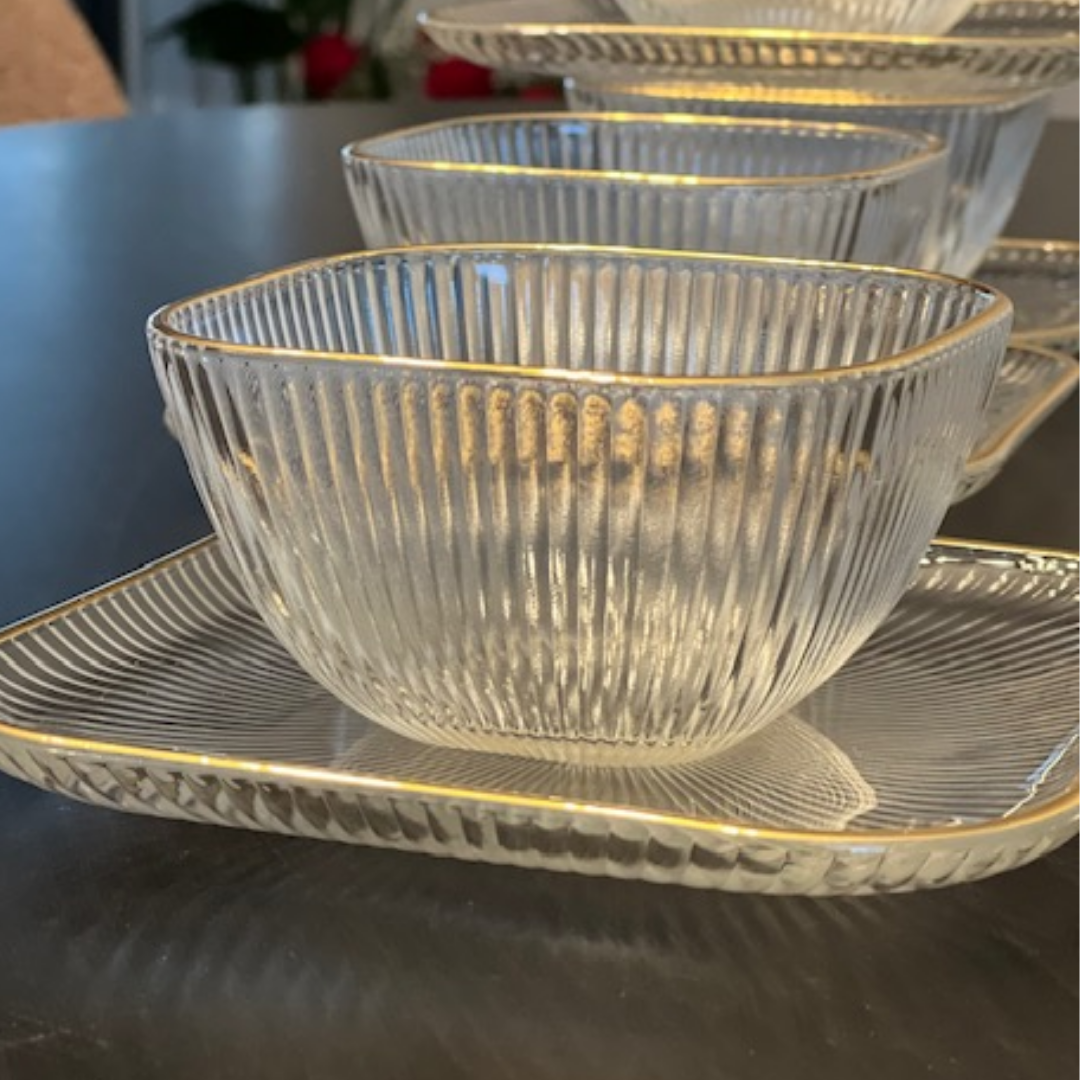Homestar Glazen Kommetjes met Onderzetters – Set van 6 - – Met Gouden Rand