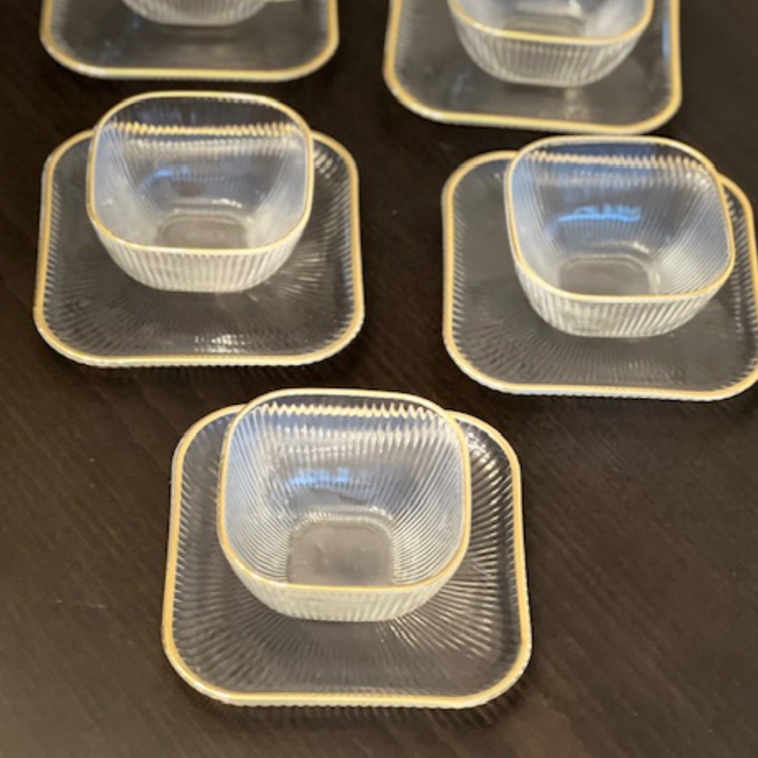 Homestar Glazen Kommetjes met Onderzetters – Set van 6 - – Met Gouden Rand