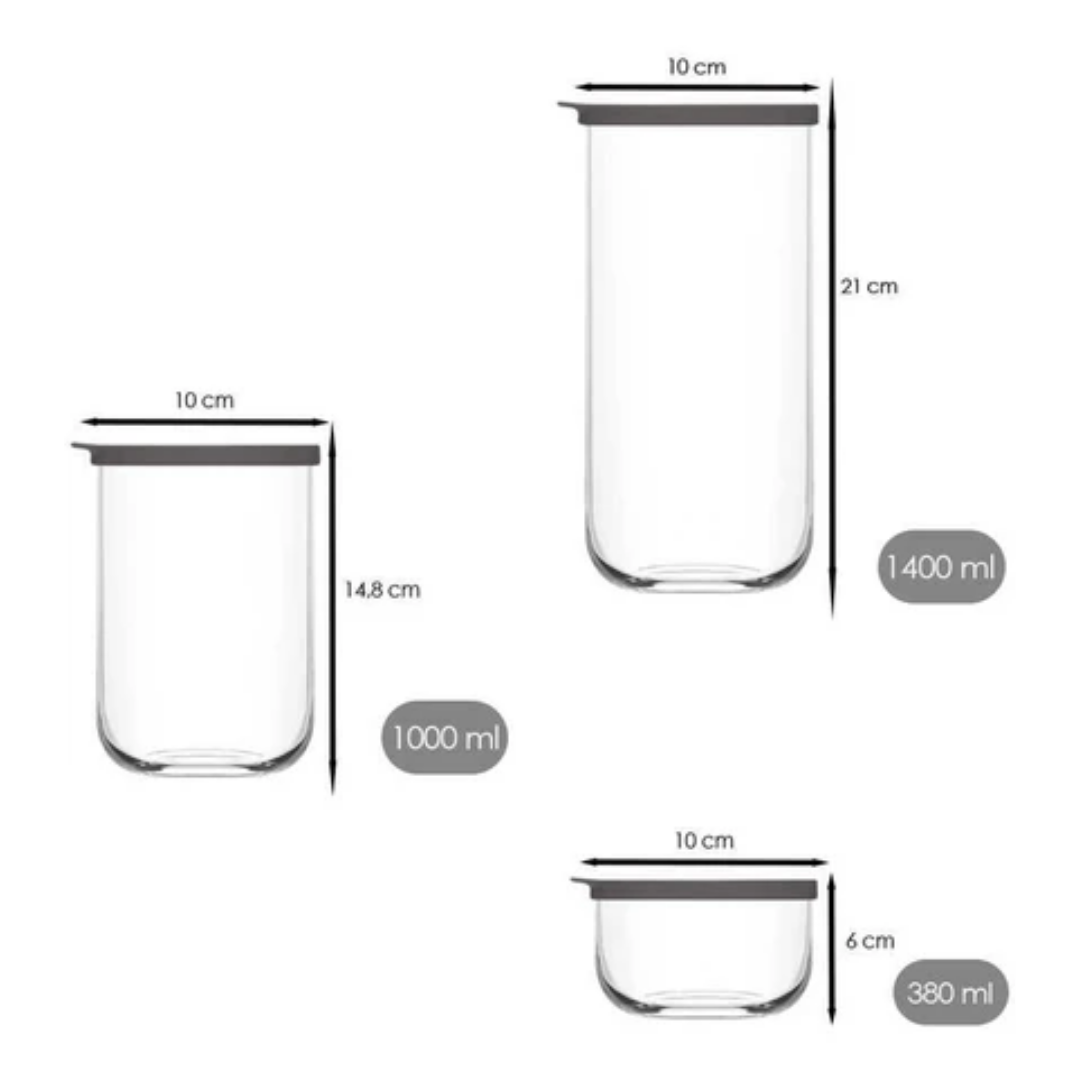 Lav Nora – Glazen Voorraadpotten Set – 5-delig – 380 ml + 1000 ml + 1400 ml
