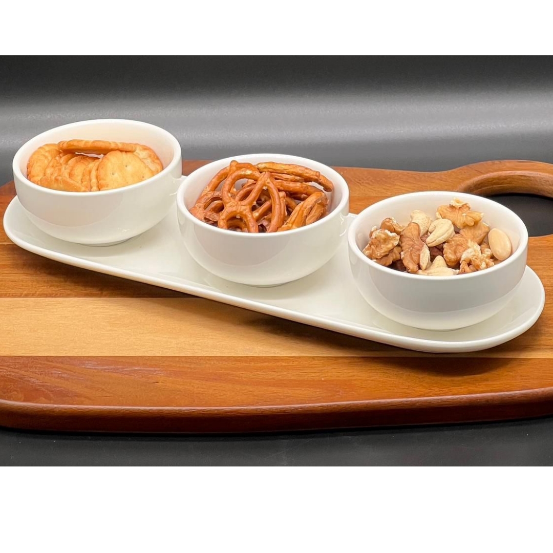 Ronde Snackschaal Set – 3 Kommetjes met Onderbord