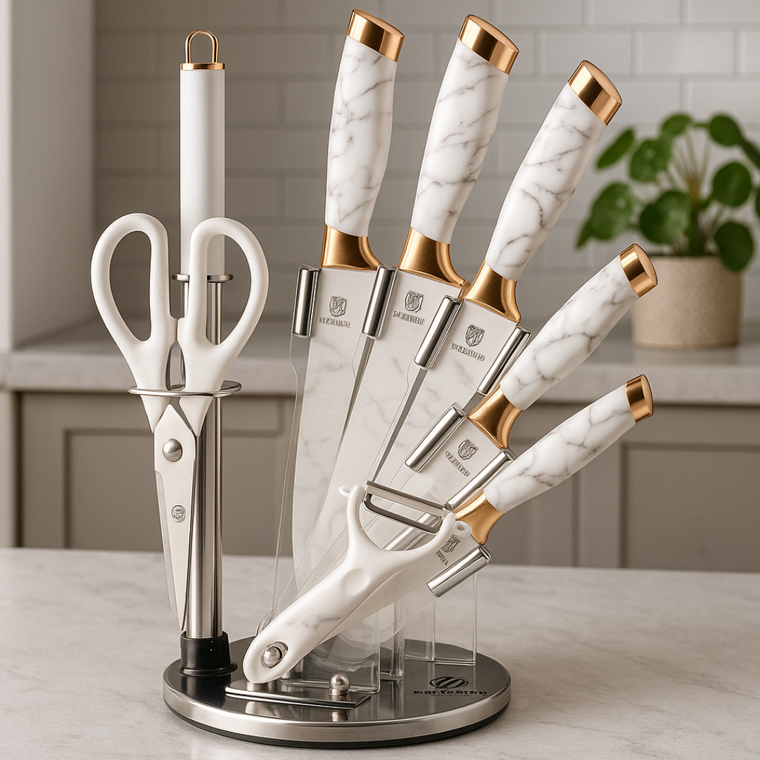 Luxe Messenset 9-delig Goud-Wit met Roterende houder