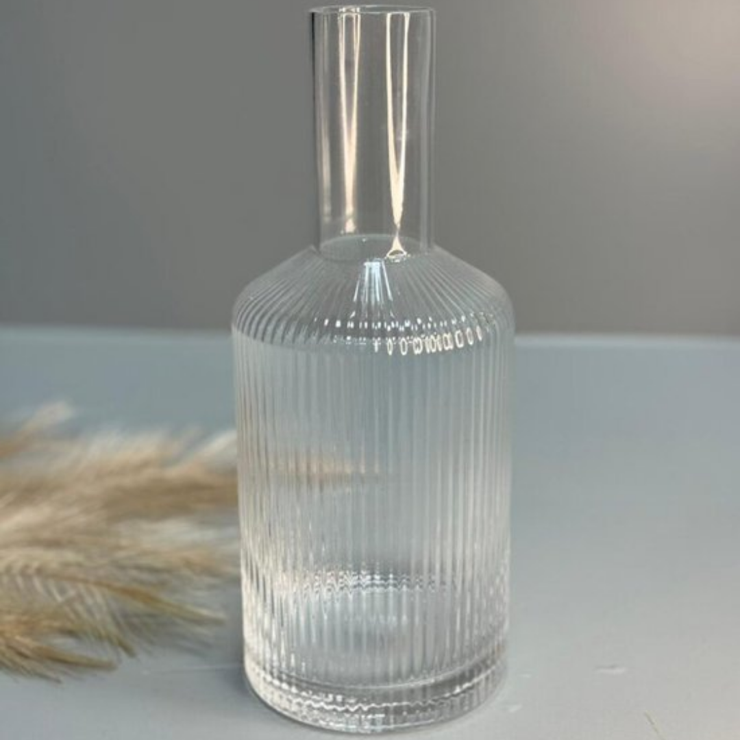 Ripple Glazen Karaf – 1 Liter | Geribbeld Design | Stijlvolle Water- en Sapkaraf