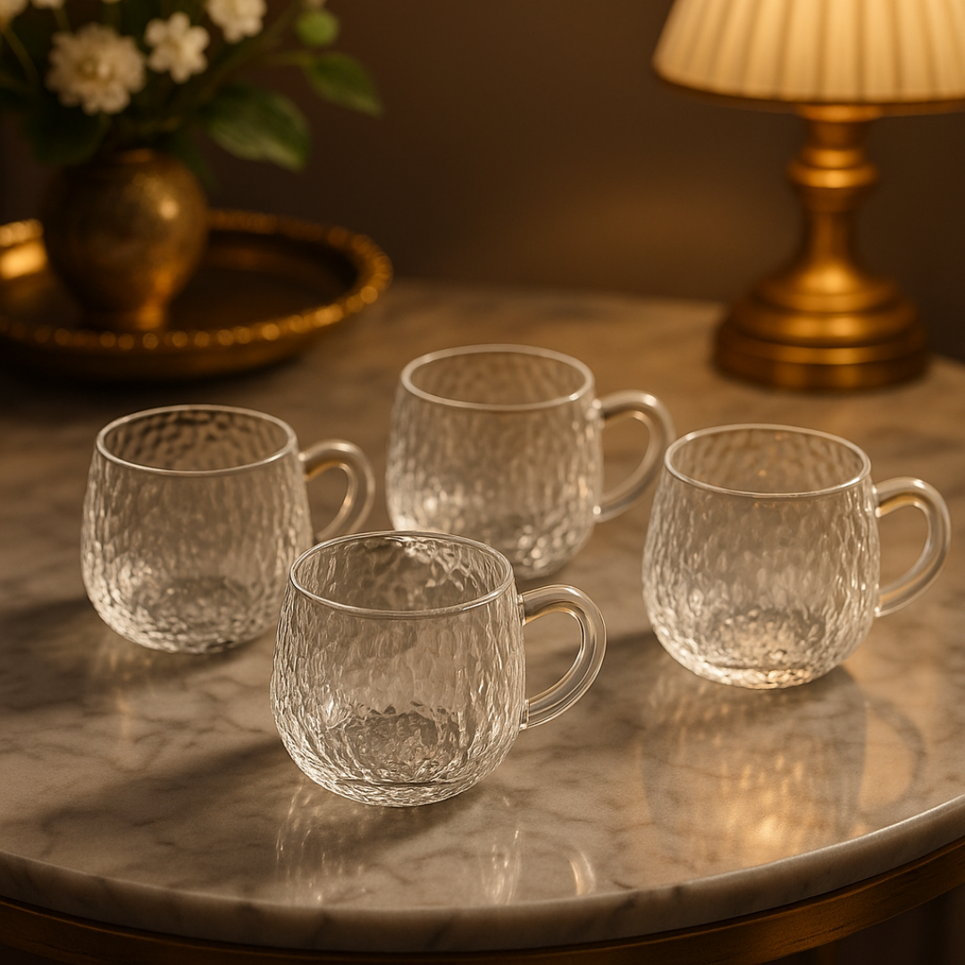 Glazenset Luxe – 4 stuks | 250 ml | Hamerslag Thee- & Koffieglazen | Hittebestendig