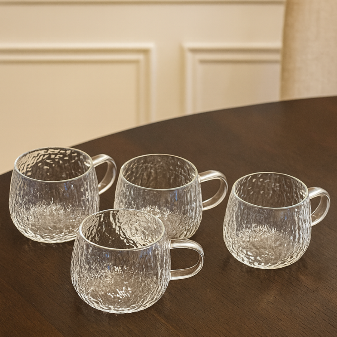 Glazenset Luxe – 4 stuks | 250 ml | Hamerslag Thee- & Koffieglazen | Hittebestendig