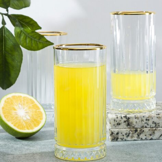 Pasabahce Elysia Longdrinkglazen – Set van 4 – 280 ml – Transparant Glas met Gouden Rand