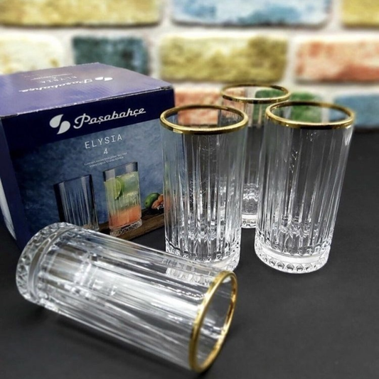 Pasabahce Elysia Golden Touch Drinkglazen – Set van 4 | 280ml