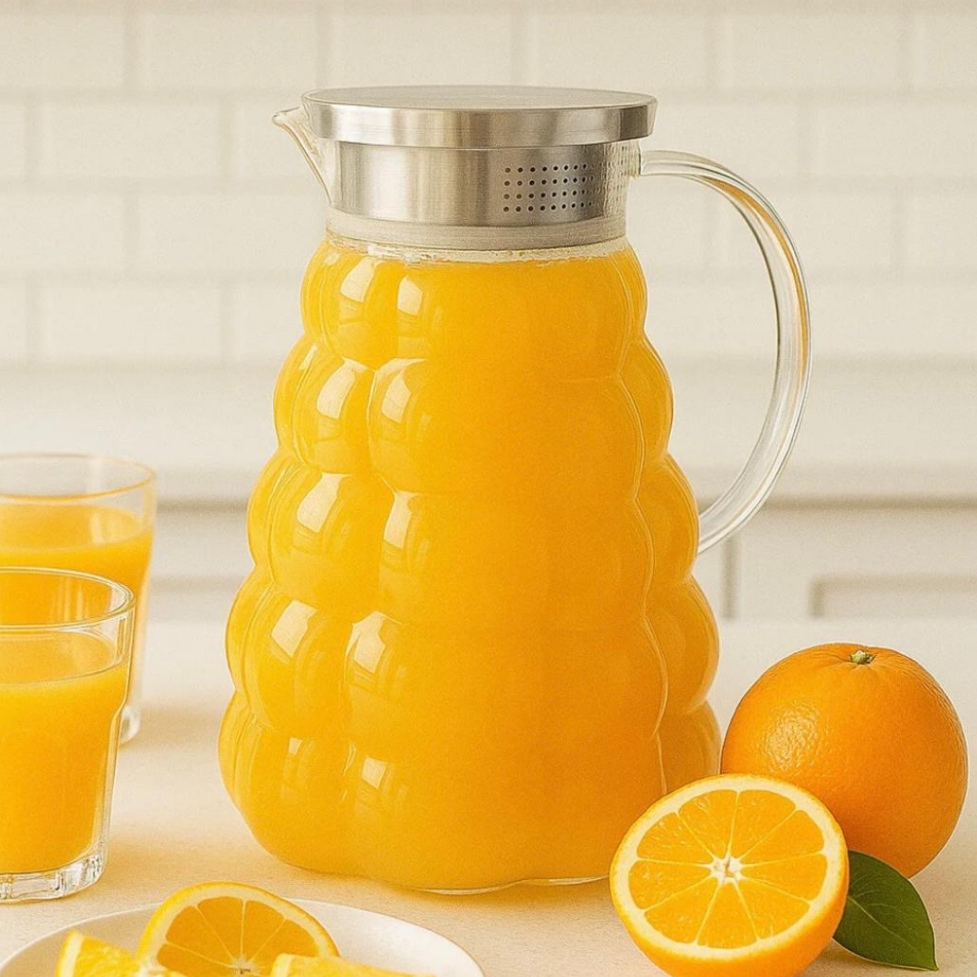 Glazen waterkan in druivenvorm