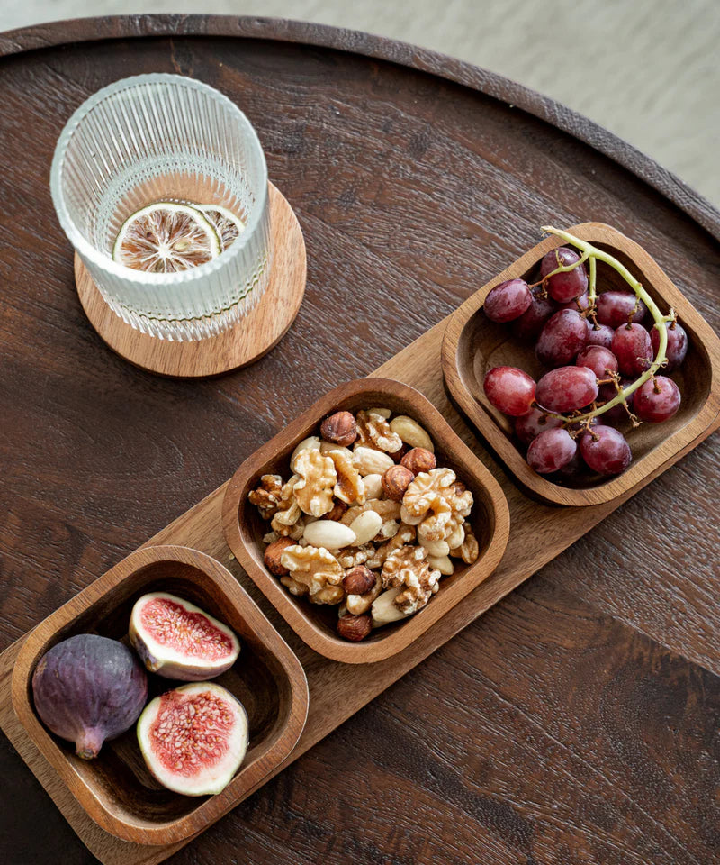 Acacia Element Dip & Snack Schalen Set – 3 Kommetjes met Dienblad