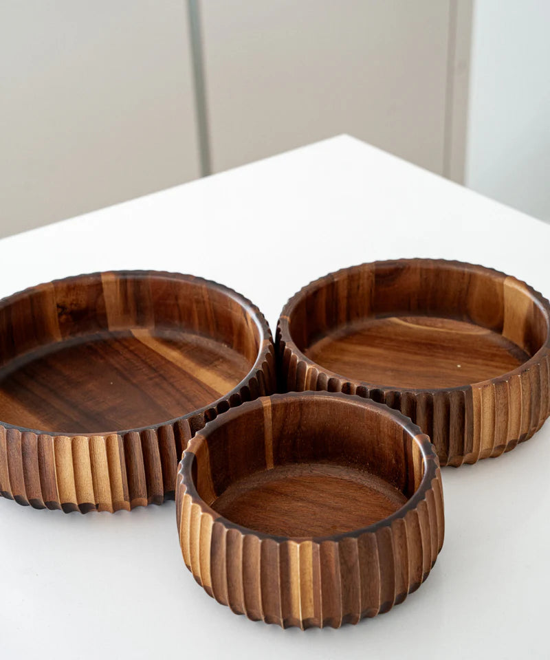 Acacia Stripe Houten Bowl – Set van 3 (S/M/L)
