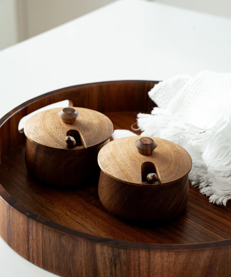 Acacia Lumo Kruidenpotjes Set – 4-delig | Met Lepel & Deksel