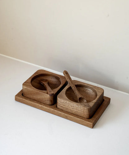 Acacia Karo Zout & Peper Set – Houten Kruidenpotjes met Lepels – 2-delig