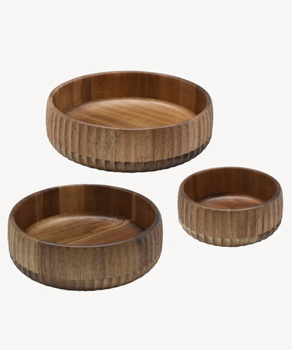 Acacia Stripe Houten Bowl – Set van 3 (S/M/L)