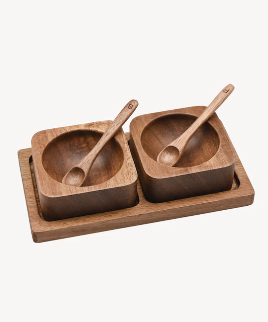 Acacia Karo Zout & Peper Set – Houten Kruidenpotjes met Lepels – 2-delig