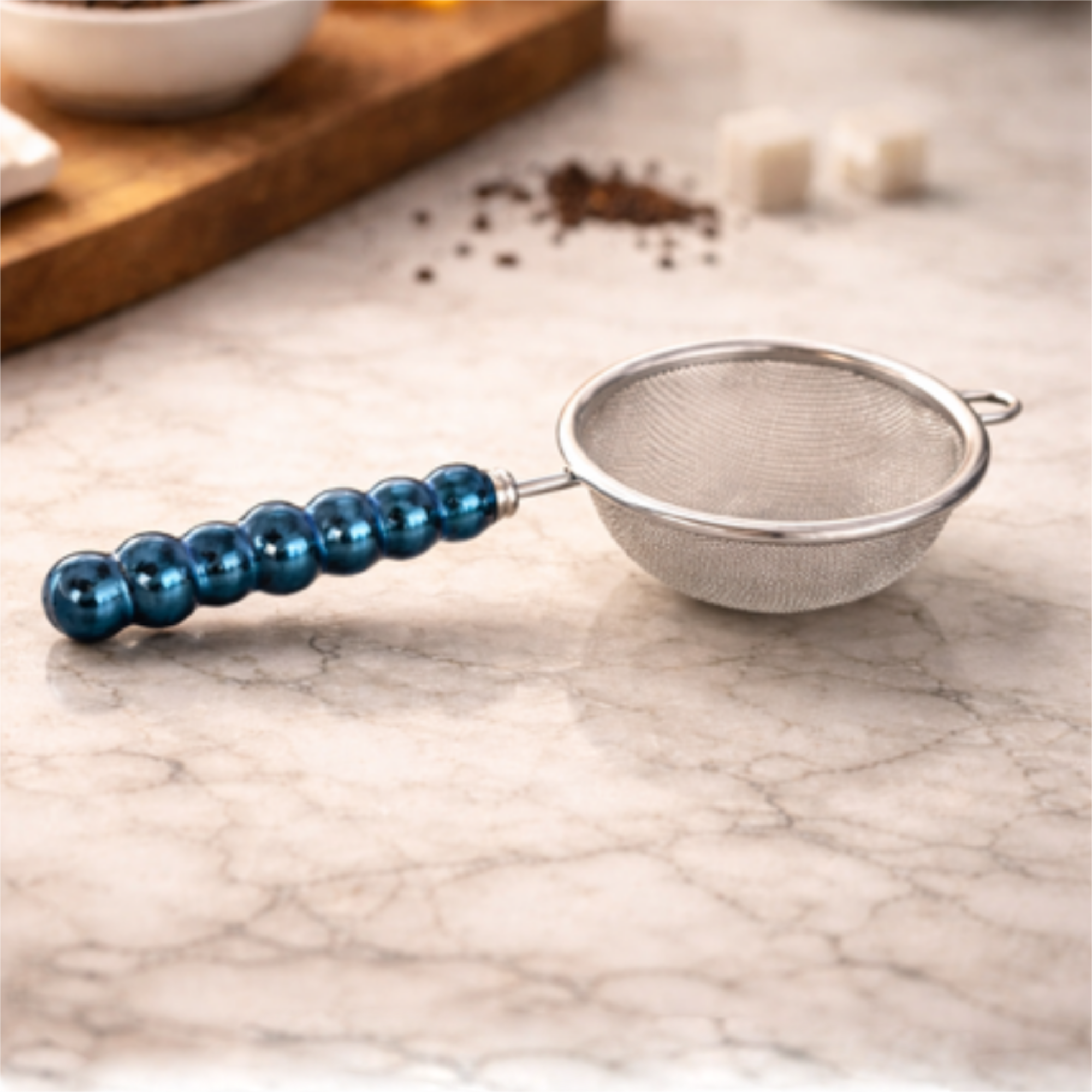 Theezeef met Donkerblauw Handvat