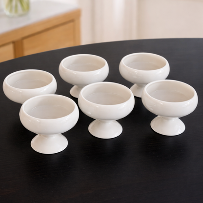 Porseleinen Dessertschalen op Voet – 6-delige Set – Wit – Luxe Dessertkommen Ø7 cm | 8 cm Hoog