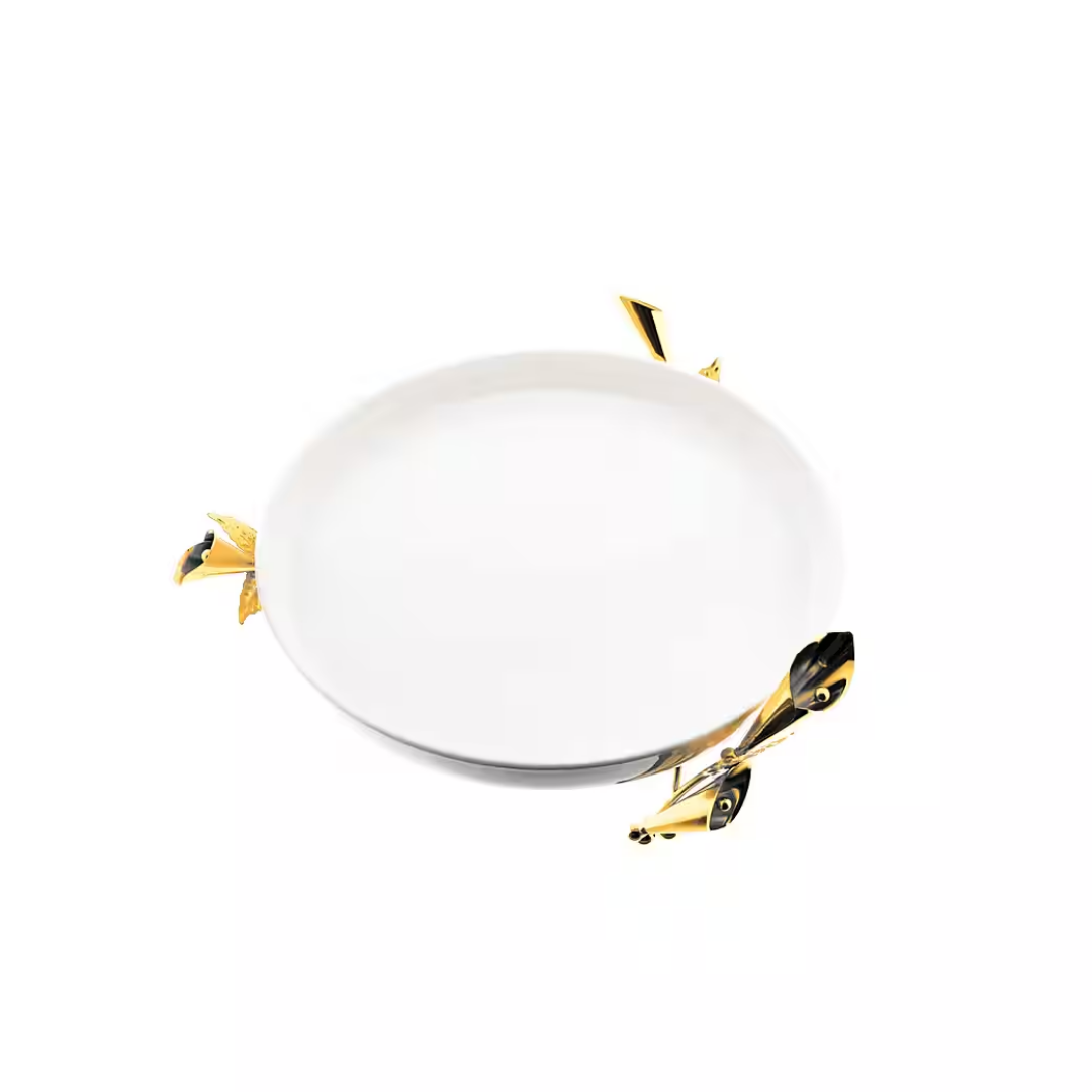 Luxe Serveerteller met Gouden Standaard – Wit Porselein Ø25 cm