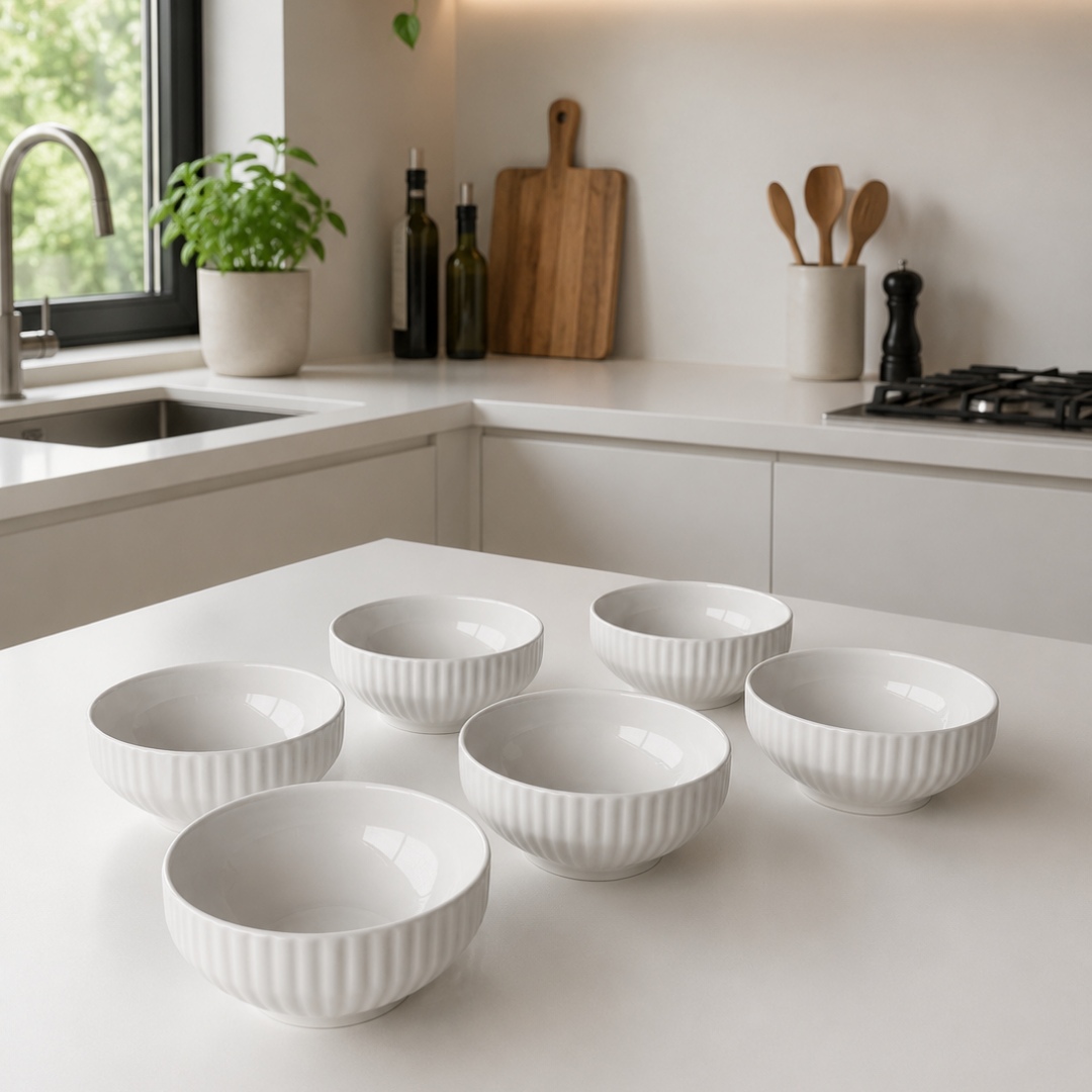 Ribbel Sauskommetjes-Set van 6 Wit-9cm