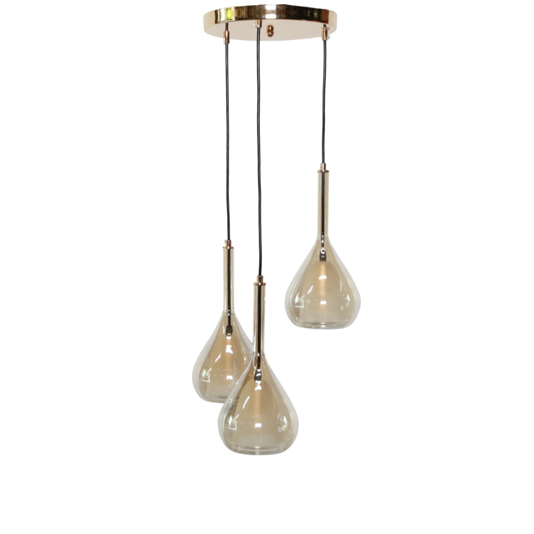 Hanglamp 3-Lichts – Antraciet Glas – Amber glas -  Ø35 x 120 cm