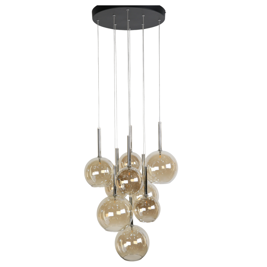 Hanglamp 9-Lichts – Amber Glazen Bollen – Rond Ø40 cm