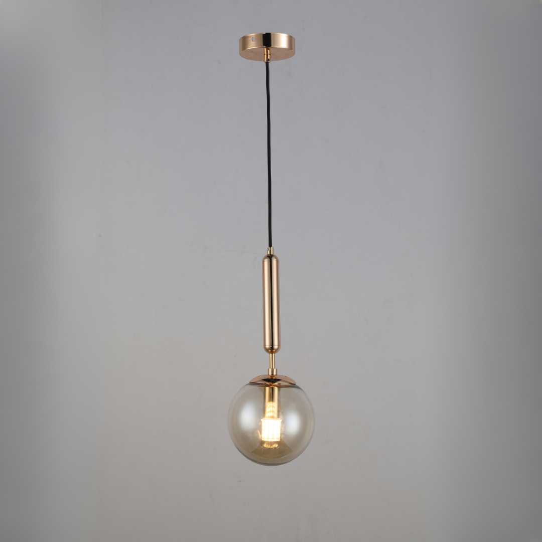 Industriële Hanglamp 1-Lichts – Amber Glas / Antraciet Glas – 15×15×120 cm – E14 Fitting