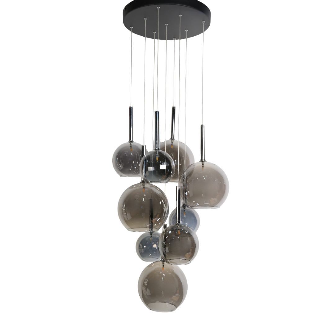 Hanglamp 9-Lichts – Smoke Glazen Bollen – Rond Ø40 cm – G4 Fitting