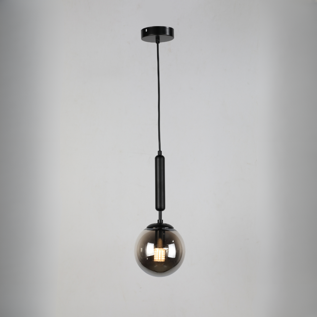 Industriële Hanglamp 1-Lichts – Amber Glas / Antraciet Glas – 15×15×120 cm – E14 Fitting