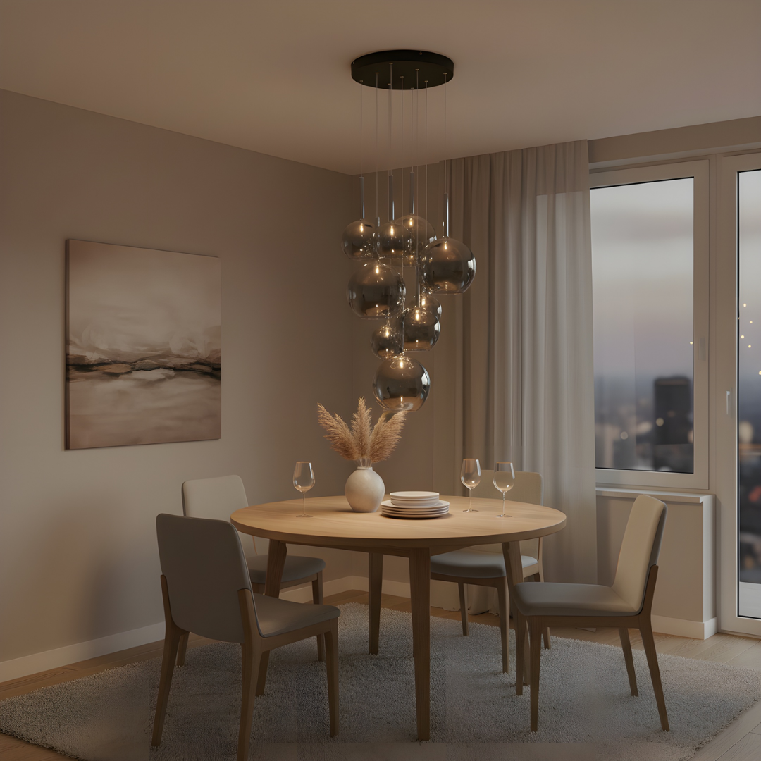 Hanglamp 9-Lichts – Smoke Glazen Bollen – Rond Ø40 cm – G4 Fitting