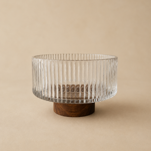 Ribbel Glazen Bowl op Voet – 14,8 CM