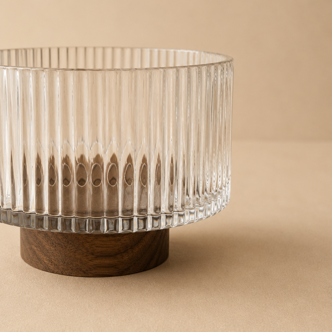 Ribbel Glazen Bowl op Voet – 14,8 CM