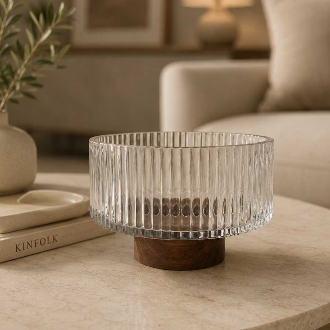Ribbel Glazen Bowl op Voet – 14,8 CM