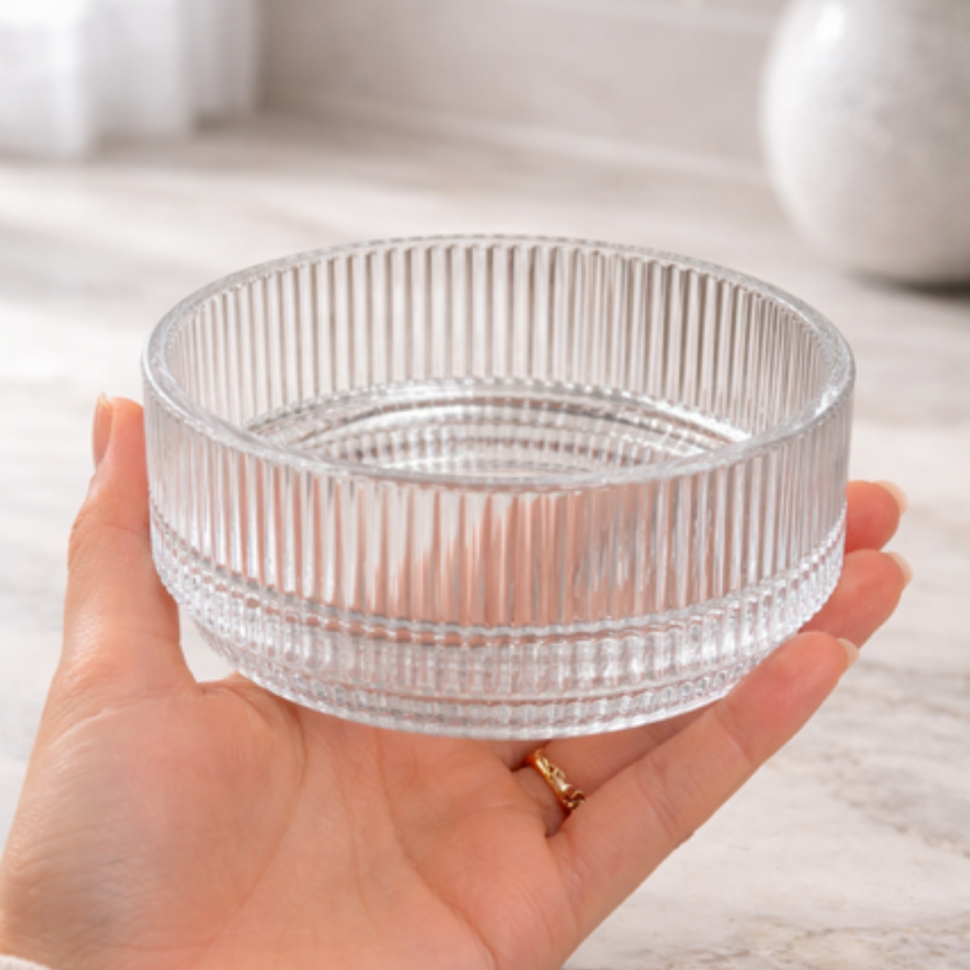 Geribbelde Glazen Snack Bowl – set van 4- 500ml