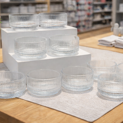 Geribbelde Glazen Snack Schaaltjes – Set van 6 – 200 ml