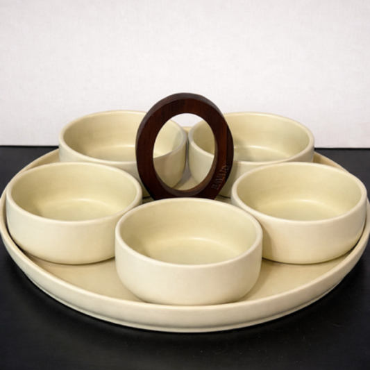 Porseleinen Snackschalen met Houten Handgreep