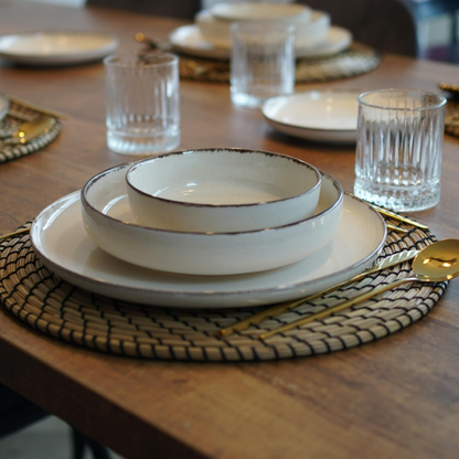Beige met Bruine Rand - Keramische Saladeschaal – Ø23 cm