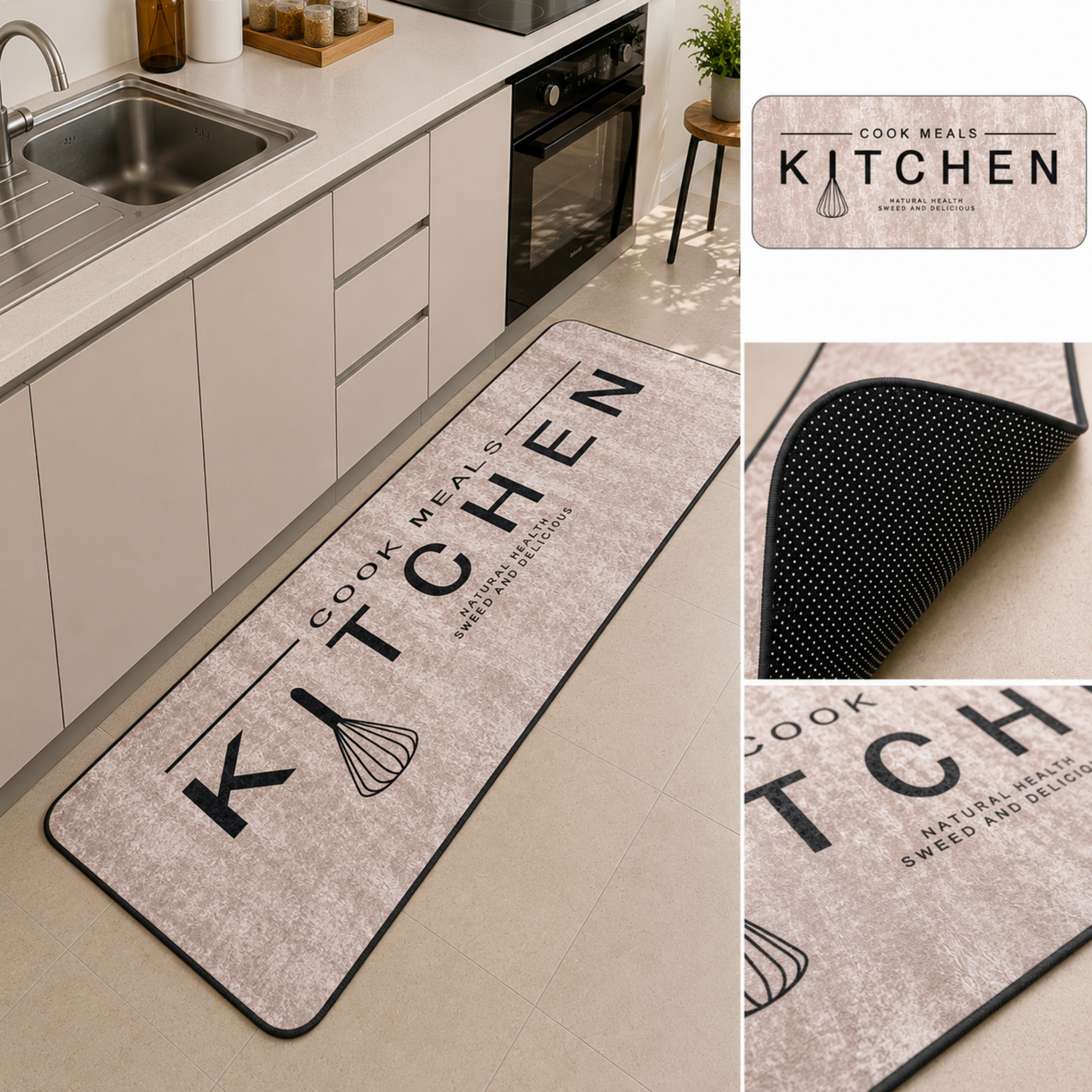 Keukenloper 60 x 180 CM – Poederroze/Beige