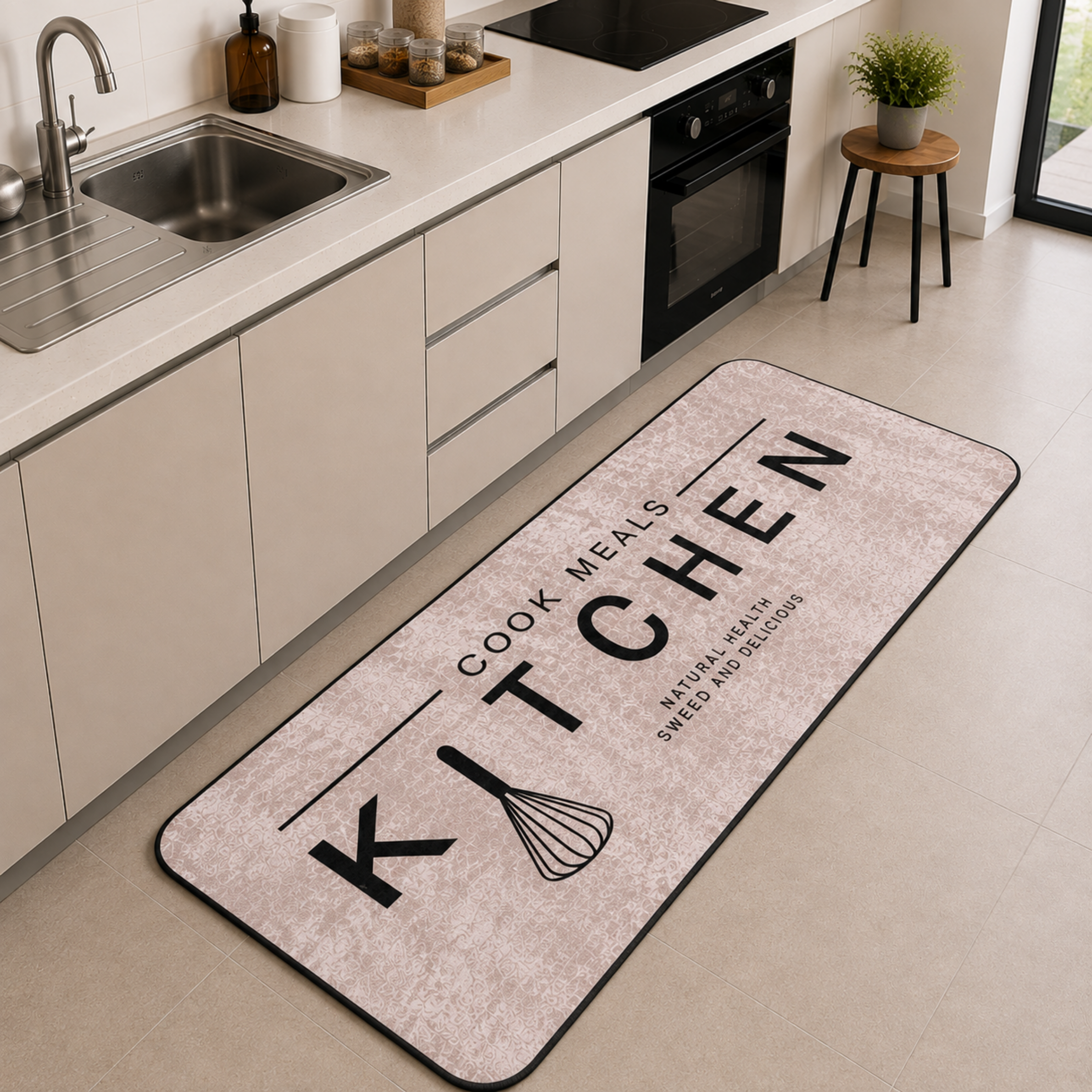 Keukenloper 60 x 180 CM – Poederroze/Beige