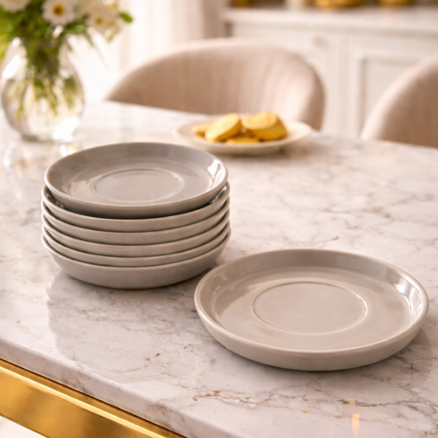 Keramische Onderzetters Set van 6 – 12,5 cm – Beige