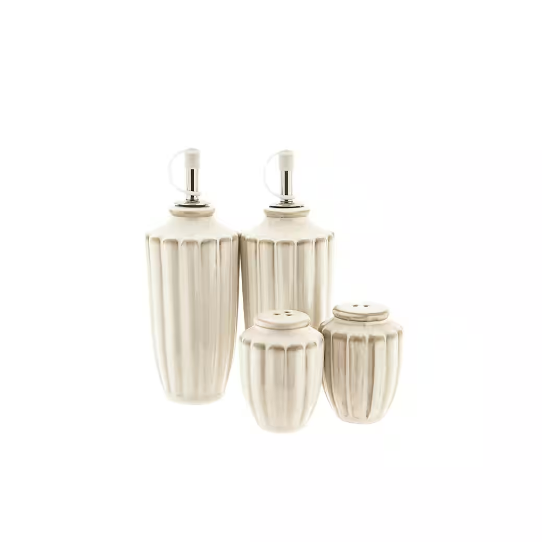 Bloomy Olie- & Azijnfles Set met Zout en Peper – 4-delig – 15 cm