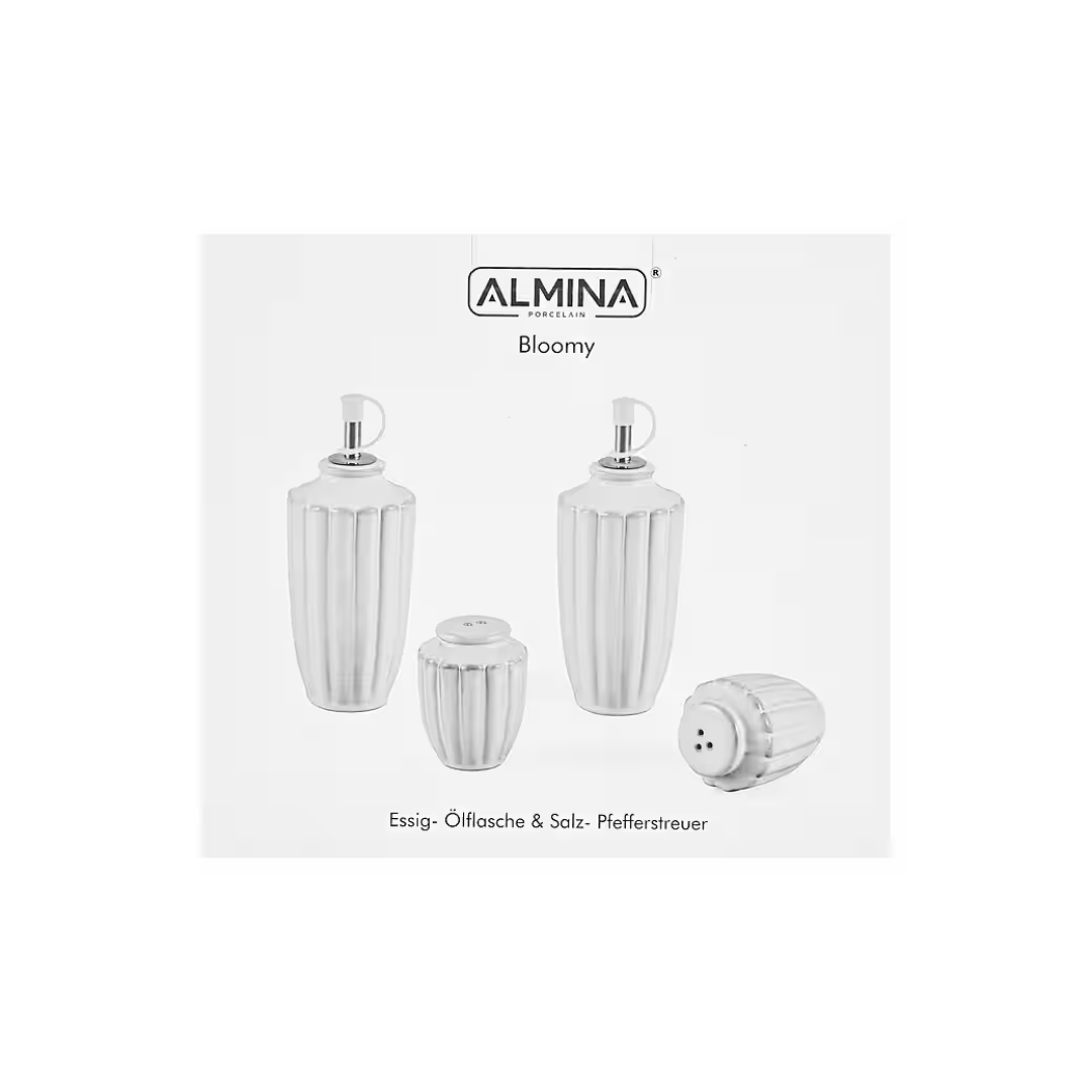 Bloomy Olie- & Azijnfles Set met Zout en Peper – 4-delig – 15 cm