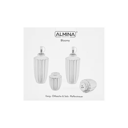 Bloomy Olie- & Azijnfles Set met Zout en Peper – 4-delig – 15 cm